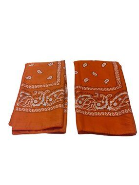 Orange Paisley Bandana Scarf Handkerchief 21" Square Cotton Fabric Accessory 6k